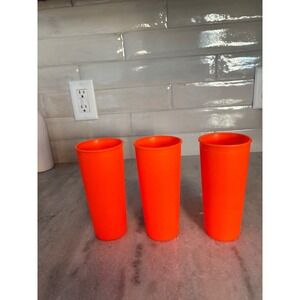 Vintage Tupperware Orange Plastic Tumblers Set of 3 Stacking Cups